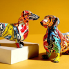 Deko Hund Dackel Bunt Skulptur in der dekorierten Ansicht 4