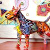 Deko Hund Terrier Bunt Skulptur dekoriert