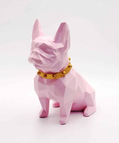 Deko Skulptur Hund Bulldog rosa sitzend Skulptur 1a