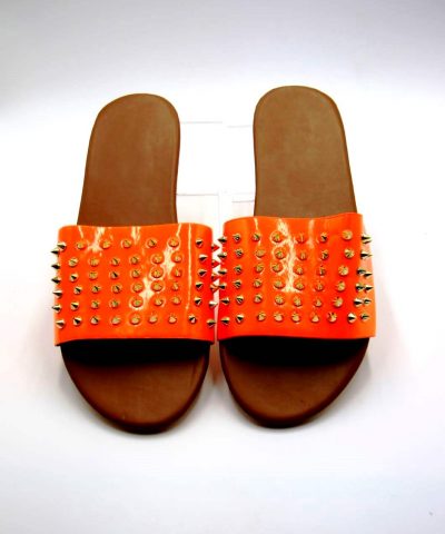 Schuhe Pantolette orange mit Nieten 1