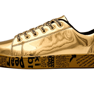 Schuhe Sneaker Gold Schrift Seitenansicht 1