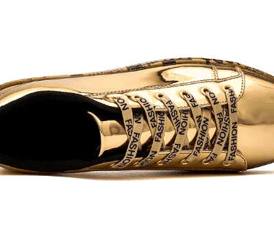 Schuhe Sneaker Gold Schrift Frontansicht 2