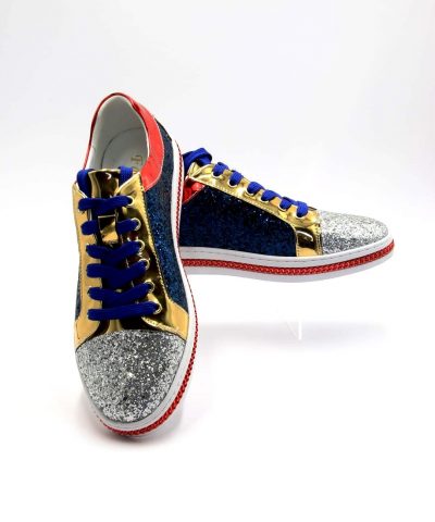 Schuhe Sneaker mit blauen Glitzer Silber 1-4