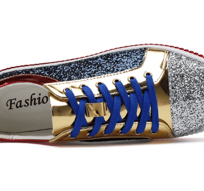Schuhe Sneaker mit blauen Glitzer Frontansicht 3
