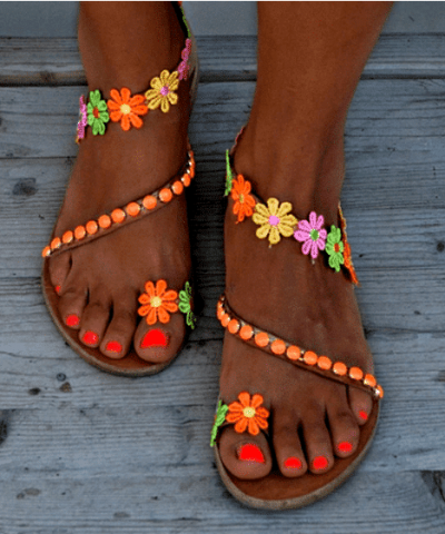 Schuhe Zehen Sandalen Boho Blumen am Fuß 1