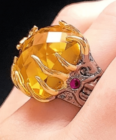 Ring gelb Zirkonia mit Verzierung an der Hand 7