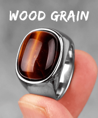 Ring goldfarben aus Edelstahl in braun Frontansicht Wood Grain5