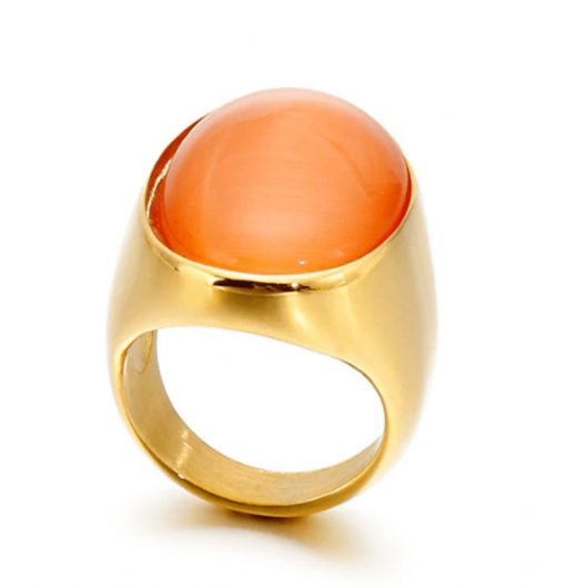 Ring goldfarben Edelstahl mit apricotfarbenen Stein 1