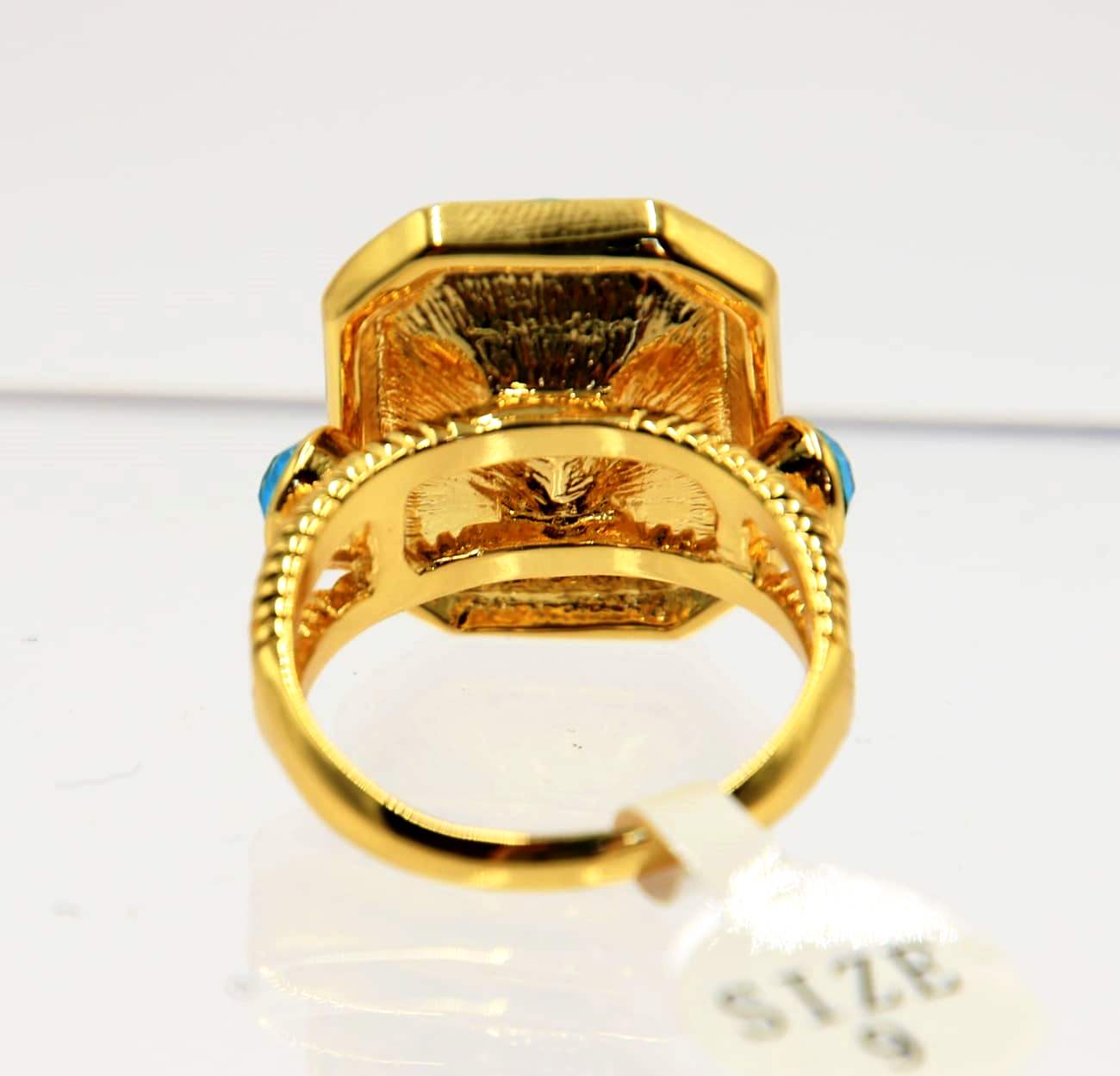 Ring goldfarben Hellblau Glasstein - Bohemian Rebel