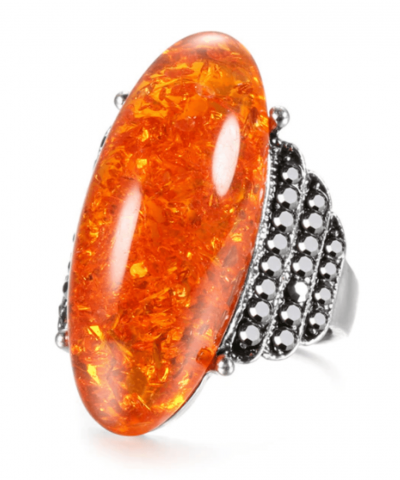 Ring silberfarben mit orangefarbenen ovalen Stein 1