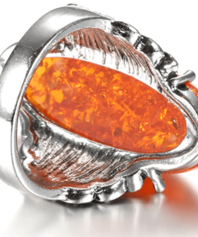 Ring silberfarben mit orangefarbenen ovalen Stein Rückansicht 2