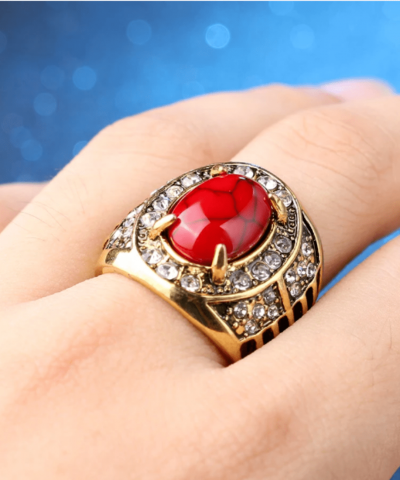 Ring goldfarben rot Strass 5