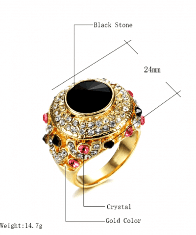 Ring goldfarben schwarzer Stein mit Strass Größenangaben 2