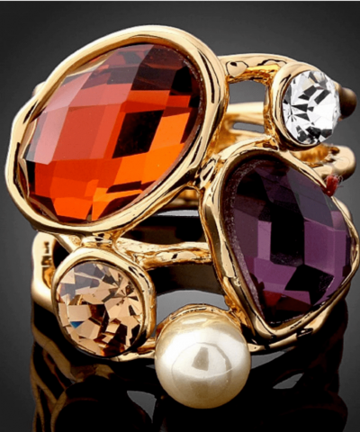 Ring goldfarben bunte Glassteine 1
