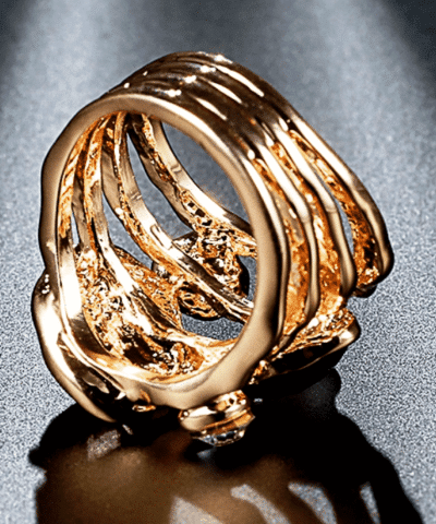 Ring in goldfarben mit bunten Glassteinen Rückansicht 8