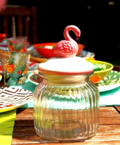 Geschirr Einmachglas Tropical Flamingo in der Deko