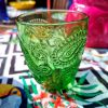 Geschirr Gläser Set bunt Kaschmir grün mit Relief.