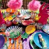 Geschirr Teller Set Tropical mit Flamingo und Kakadu