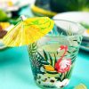 Geschirr Wasserglas Tropical auf einem Tisch mit Schirmchen dekoriert