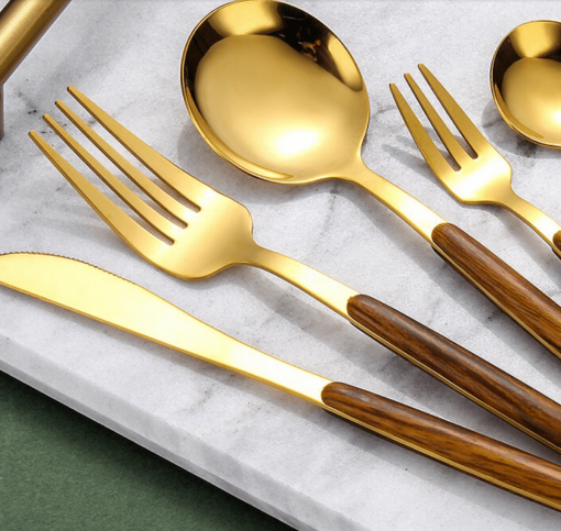 Geschirr Besteck Set braun gold 1-von oben