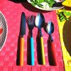 Geschirr Besteck Set bunt silber 7 Besteck mit bunten Griffen