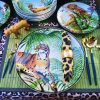 Geschirr Besteck Set grün-gold 06 mit Leoparden Teller