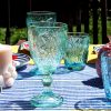 Geschirr Glas Weinglas Maritim blau 3 mit Seepferdchen dekoriert