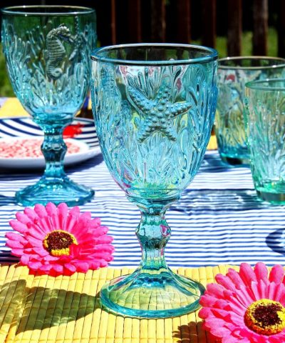 Geschirr Glas Weinglas Maritim blau 9 Hellblau mit Seestern