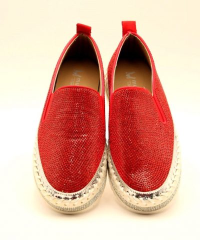Schuhe Loafer Rot Strass von vorne