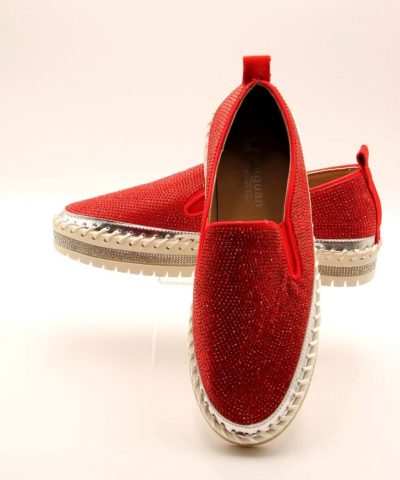 Schuhe Loafer Rot Strass - Sneaker Paar von vorne