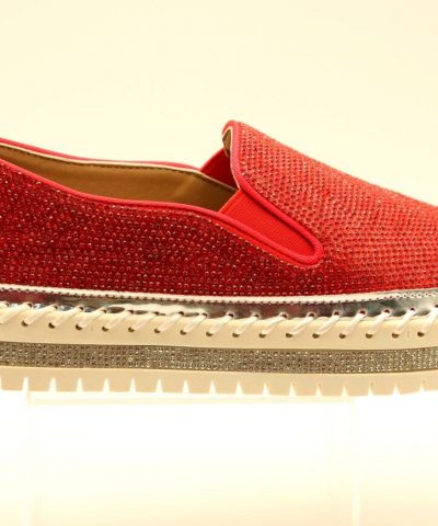 Schuhe Loafer Rot Strass glitzernd seitlich betrachtet